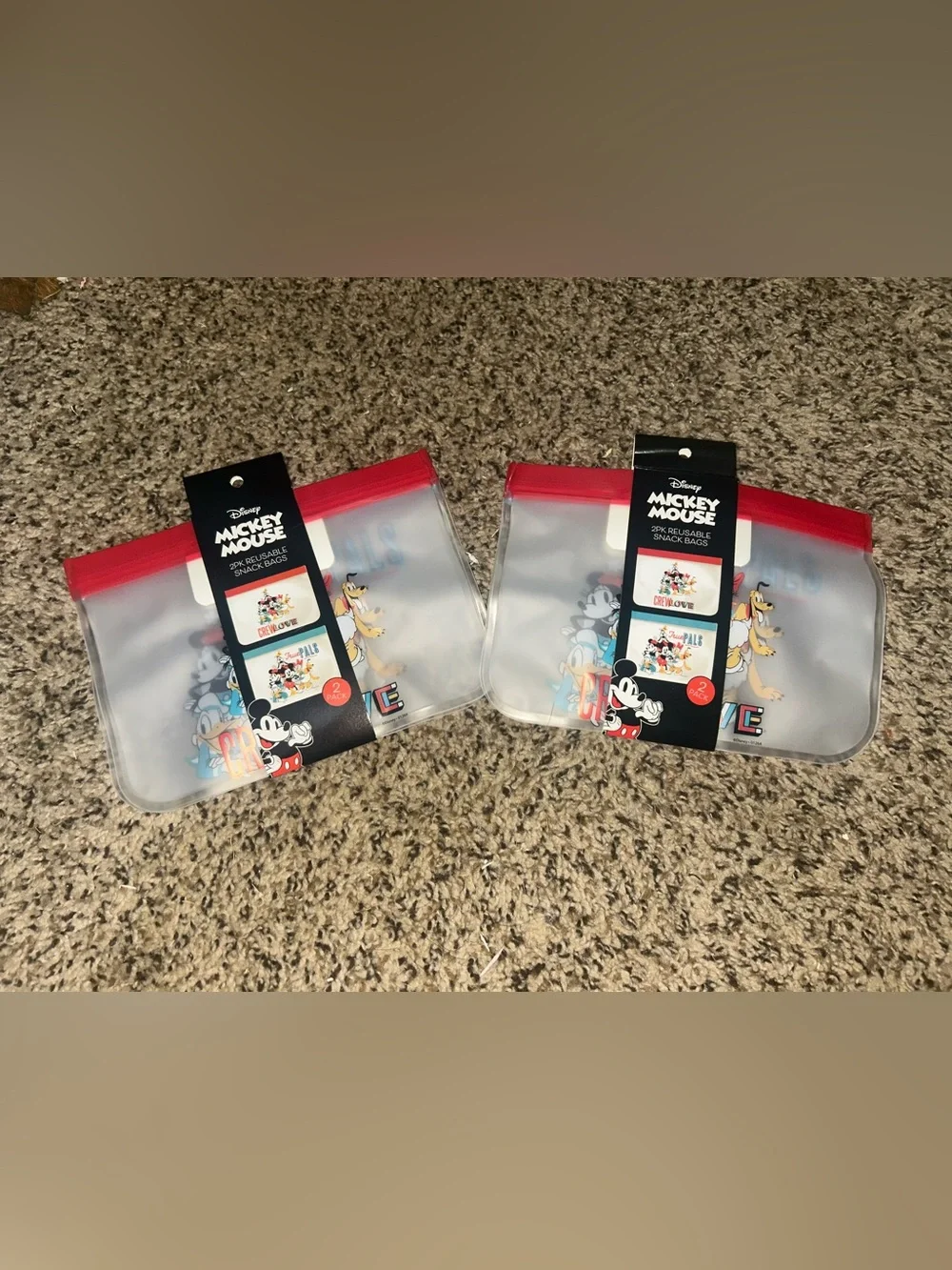 Disney Mickey Mouse Clear Snack Bags with Red Zip-Top (4-Pack)